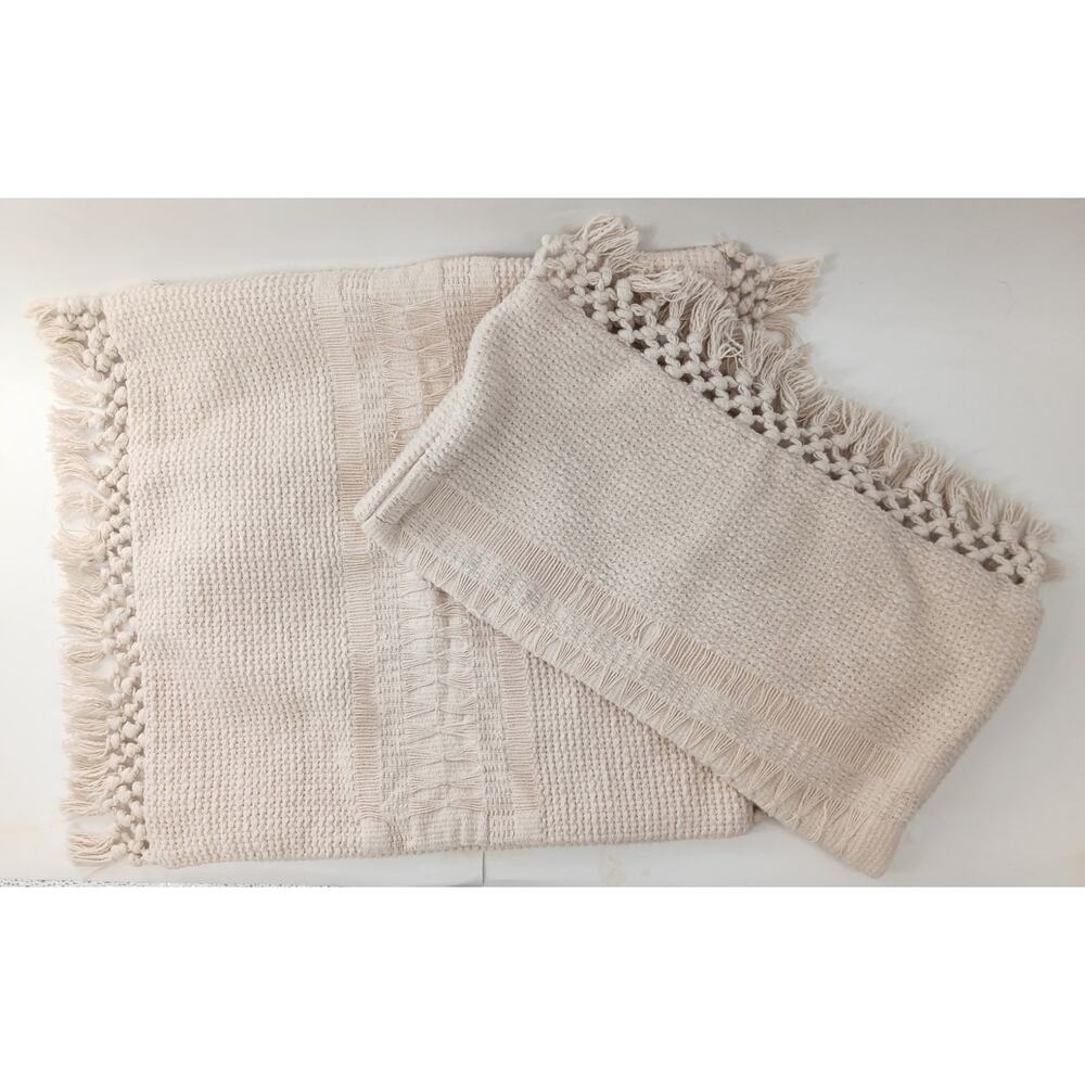 Threshold Studio McGee 2pc Set Natural Euro Pillow Cover Fringe Crochet 20"x20"